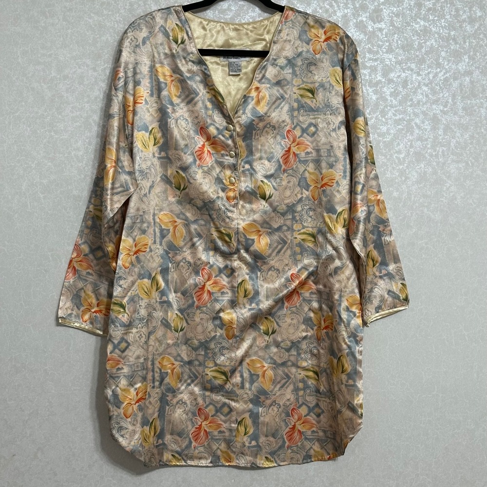 It's About Time Floral Paisley Satin Tunic Blouse Oversized V-neck Cottagecore M